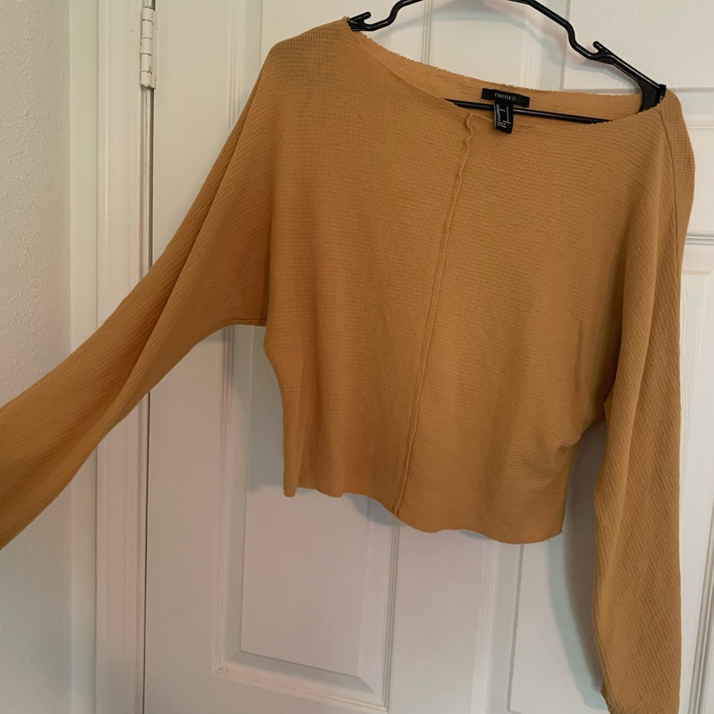 Mustard waffle knit long sleeve shirt